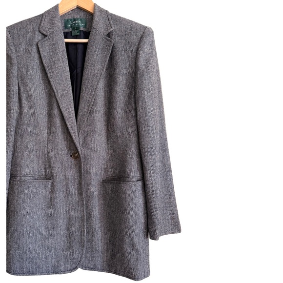 LAUREN RALPH LAUREN Vintage Silk Wool Blend Preppy Formal Structured Blazer Sz 8 - Picture 4 of 12